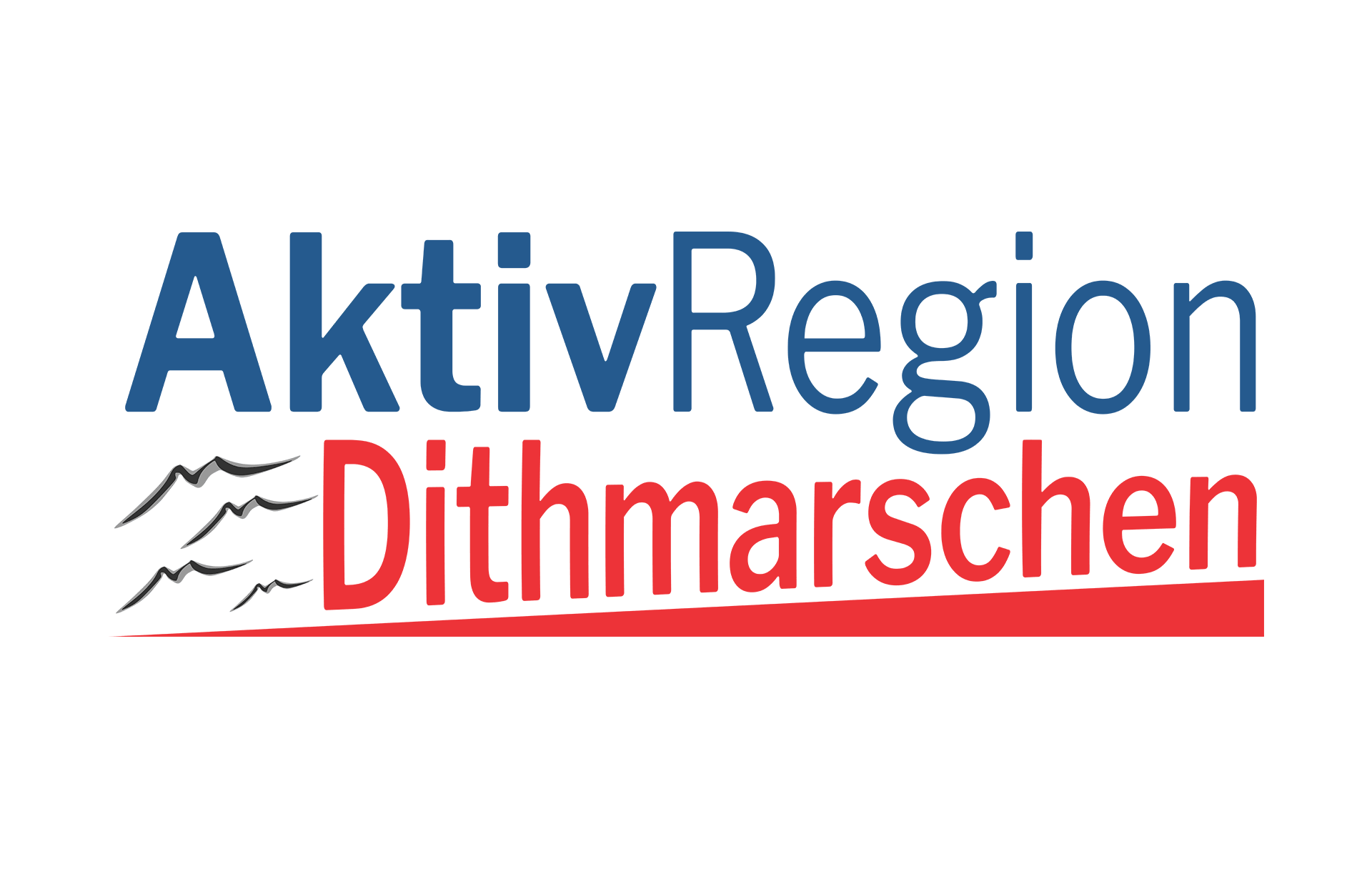 Hebbel Campus Foerderer Logo Aktivregion Dithmarschen Das Bild zeigt das Logo der "AktivRegion Dithmarschen" mit blauem Text "AktivRegion" und rotem Text "Dithmarschen". Links sind stilisierte Berglinien in Schwarz abgebildet.